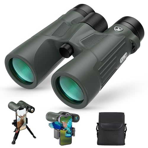 Gosky 10x42 HD-Fernglas für Erwachsene mit Telefonadapter, Wasserdichtes Fernglas mit BAK4-Prisma und FMC-Objektiv für Vogelbeobachtung, Jagd, Reisen, Outdoor-Sport