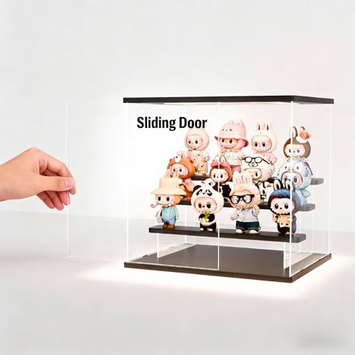 Image of Clear Acrylic Display Case with LED Light, 3 Tier Dustproof Showcase for Collectibles, Figures & Model Cars, Stackable Display Box (White, 12x7x9 in)