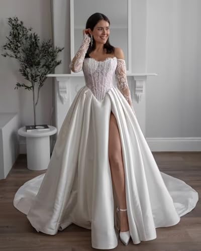 Women's Tulle Lace Wedding Dresses for Bride 2025 Simple A-line Long Beach Boho Wedding Bridal Ball Gown2