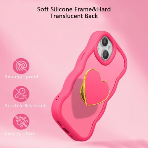 Coque iPhone 15 rose vif avec support de protection transparent mat