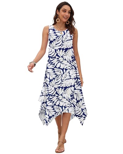 Image of AUSELILY Women's Summer Dresses Casual Sleeveless Midi Tank Beach Dress | Women's Asymmetrical Hem Sundress with Side Pockets, Great for Beach, Vacation & Daily Wear