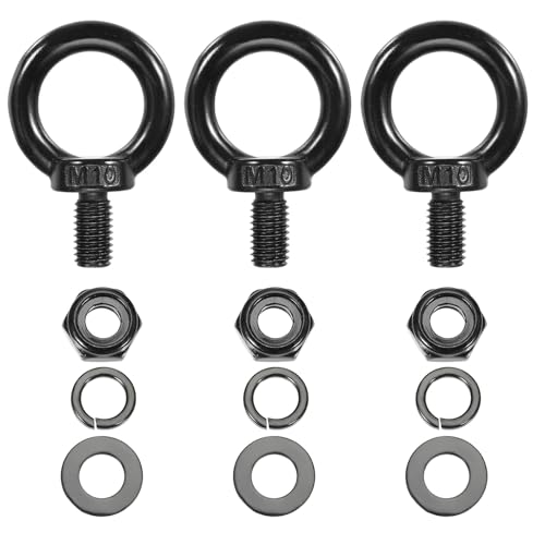 Image of PATIKIL M10x18mm Lifting Shoulder Eye Bolt, 3Pcs 304 Stainless Steel Lifting Ring Threaded Eyebolt with Hex Lock Nut /Lock Washer /Flat Washer for Hanging Hammocks Articles, Black