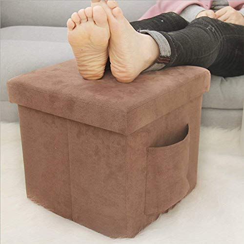 Repose-pieds pliable marron pour salon avec coffre de rangement cube - 3
