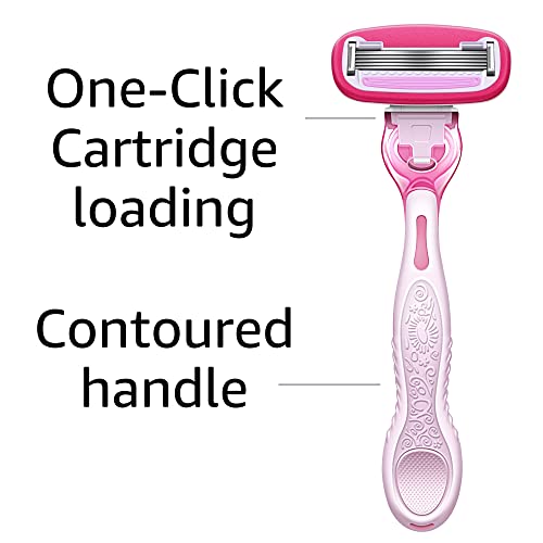 Amazon Basics Women's 5 Blade Fits Razor For Women, Fits Amazon Basics And Venus Handles, Includes 1 Fits Handle, 2 Cartridges & 1 Shower Hanger, Pink #TOP7