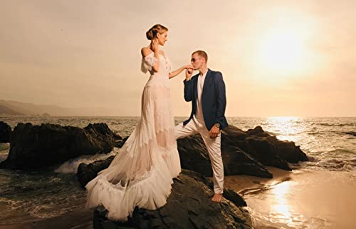 Women's Wedding Dresses Chic Lace Evening Dresses V Neck Ruffle Sleeves Beachy Boho Outdoorsy Wedding Gowns(Nude Pink,Xl) #TOP5