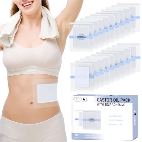 STFOCE 20pcs Castor Oil Pack Wrap, Silicone Castor Oil Pack for Sensitive Skin, No Irritation Castor Oil Pack Wrap Self-Adhesive, Leak-Proof, Soft Feel, Portable (1 Count (Pack of 20))