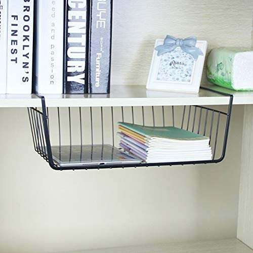 Image of UmI. Multipurpose 16 inch Under Shelf Rectangular Basket /Powder Coated Iron Under Cabinet Organiser /Undershelf Organiser Basket /Under Shelf Storage Rack For Kitchen, Bedroom, Office (Pack Of 3, Black)