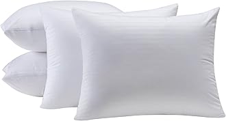 Kingnex 4 Pack Waterproof Feather Proof Pillow Protectors with Zipper on Long Side Standard Size Down Proof Striped Bed Pillow Cover