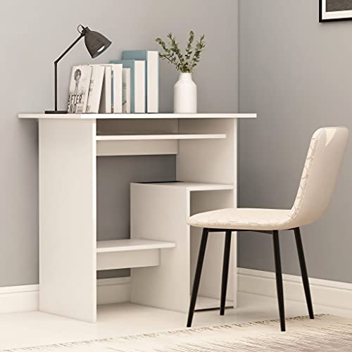 Elegancki i minimalistyczny wygląd, biurko z regałem, nowoczesne biurko pod komputer, stół biurowy, stół roboczy, stolik pod laptopa, meble biurowe, biurko, białe, 80 x 45 x 74 cm, płyta wiórowa