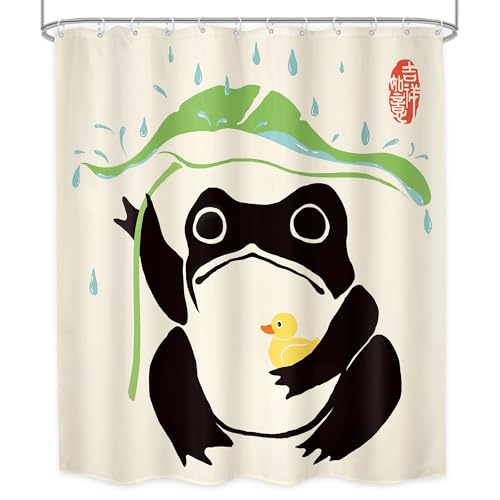 Lghtyro Funny Frog Shower Curtain Bathroom Set 60Wx71H Inches Asian Duck Traditional Art Japanese Cute Animal Taking Lotus Leaf Rain Bath Accessories Lovely Art Home Decor Fabric 12 Pack Hooks thumb #7
