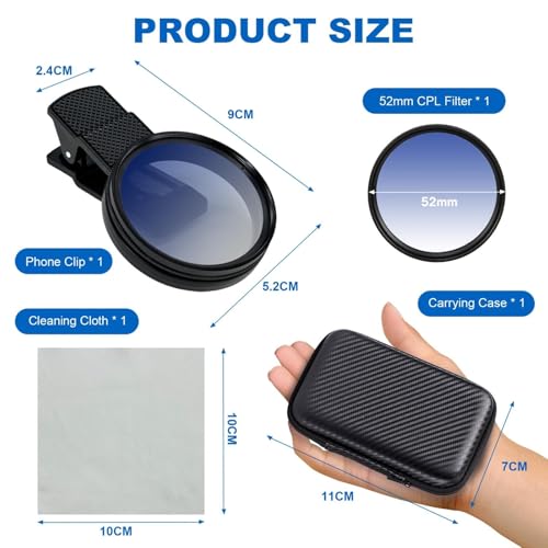 AMFUN 52mm Filtro Polarizador CPL de Lente de teléfono, Clip-on Filtro Polarizador Circular para Teléfono, Universal para Cámara de Teléfono Móvil con Clip, Accesorios de (Negra) - imagen 5
