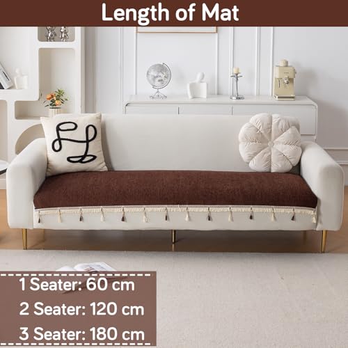 Image of HOKIPO 'Serenity Tassel' Chenille 3 Seater Sofa Cover with Tassel - Chestnut Luke (IN-892-BR)