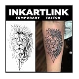 INKARTLINK Temporary Tattoos, 2 Sheets large Semi Permanent Tattoos, Adult Art Waterproof Temporary Tattoos, Party Favors, Tattoo Stickers Realistic, No Adhesive, Lasts 1-2 Weeks (Lion)
