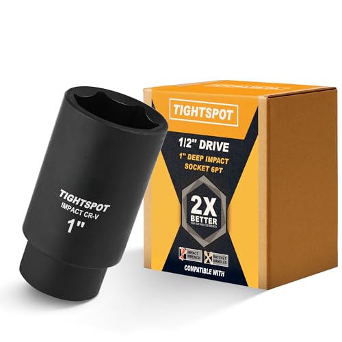 Image of TIGHTSPOT 1 /2 Inch Drive 1 Inch Deep Impact Socket with Anti-Rounding 6 Point Design, Heat-Treated CRV Steel