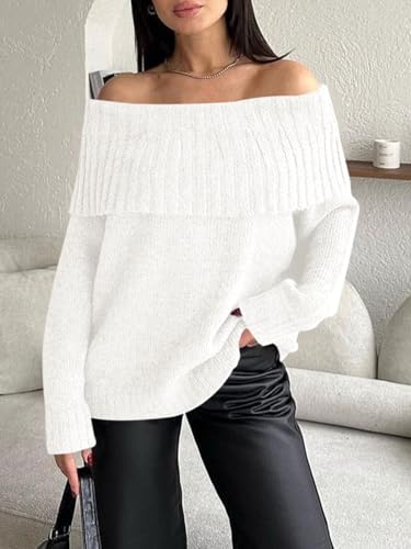 Saodimallsu Womens Off The Shoulder Sweaters Oversized Long Sleeve Loose Ribbed Knit Fall Trendy Pullover Tops4