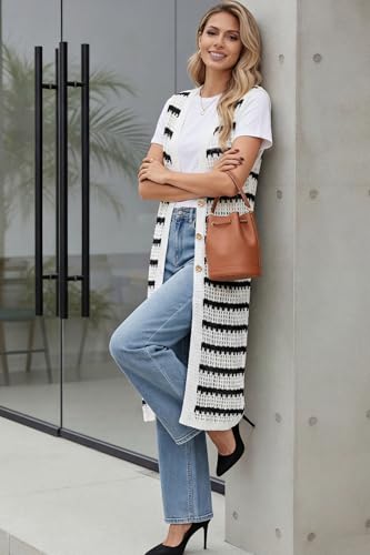 Image of Cakulo Womens Crochet Cardigan Summer Sleeveless Hollow Out Long Vest 2026 Boho Beach Vacation Swim Cover Up