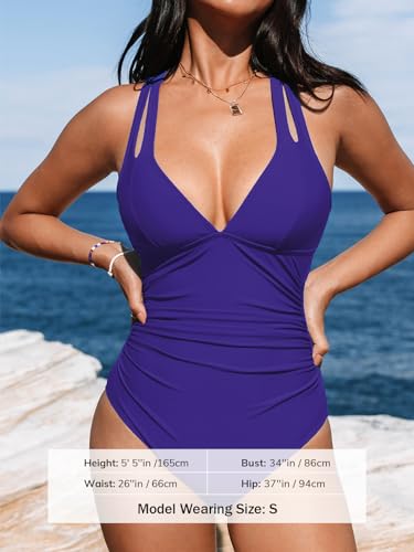Image of CUPSHE Women's One Piece Swimsuit Tummy Control Deep V Neck Double Straps Crisscross Back Tie Bathing Suit