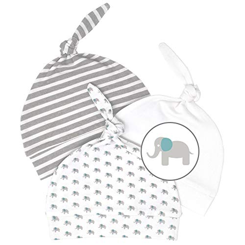 Newborn Hats for Boys Girls Soft 100% Organic Cotton Infant Baby Beanie Hospital Caps (3-Pack) (Grey, Teal)