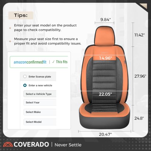 Image of Coverado Car Seat Covers Front Seat, Luxury Leather Car Seat Protector, Automotive Front Mesh Seat Covers, Orange&Black Seat Cushion for SUV Sedan Truck