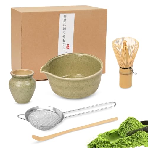Premium zestaw do herbaty matcha z miotłą bambusową, miską ceramiczną, szuflą i uchwytem – kompletny zestaw do tradycyjnej ceremonii parzenia herbaty dla początkujących
