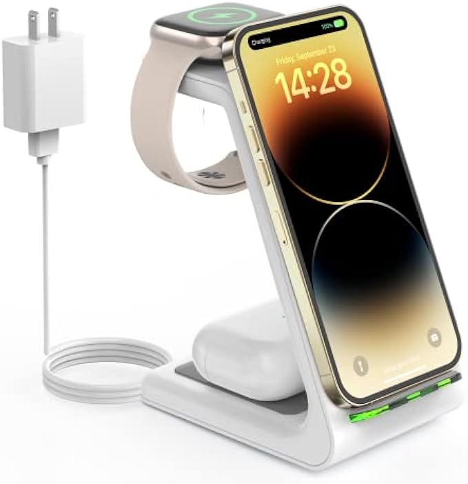 Wireless Charging Station for Apple - 3 in 1 Wireless Charger Stand Dock Watch and Phone Charger Station for Apple Watch 8/7/SE/6/5/4/3/2, iPhone 14 13 12 Pro Max SE XS XR X, Samsung, AirPods Pro/3/2
