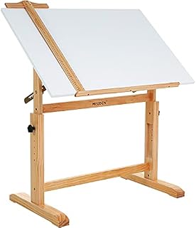 MEEDEN White Board Wood Drafting Table,Art Craft desk with Height Adjustable & Tilted Large Surface Tabletop,Drawing desk and Hobby table,Sketching table for Writing,Studying,Reading, Art working