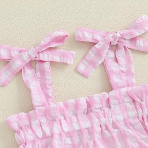 Adobabirl Baby Girl Summer Outfits Plaid Tie-Up Straps Sleeveless Tank Tops Layered Bloomers Shorts Boutique Clothing Set4