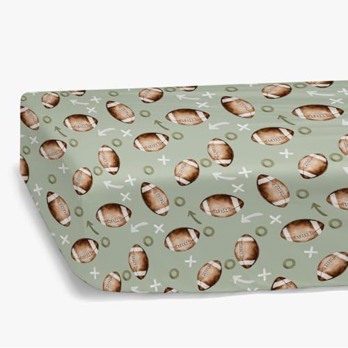 Image of HawSkgFub Football American Sport Fitted Standard Crib Sheet for Baby Boys, Green Football Game Toddler Mattress Cover, Soft Breathable Stretchy Nursery Bed Sheets Decor Kids Gift 52" x 28"