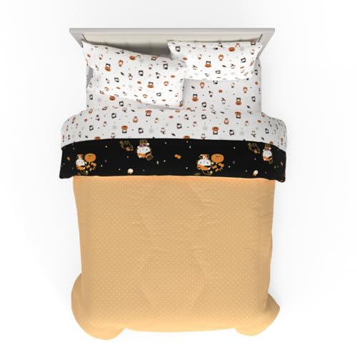 Image of Sanrio Hello Kitty Halloween Pumpkin Queen Bed Set - Super Soft & Cozy 5 Piece Reversible Comforter and Sheet Set (Officially Licensed Product) by Franco