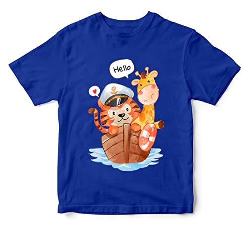 Image of Boys & Girls Tiger & Giraffe Animals Nautical Sea Theme 100% Cotton Unisex Kids T-Shirt