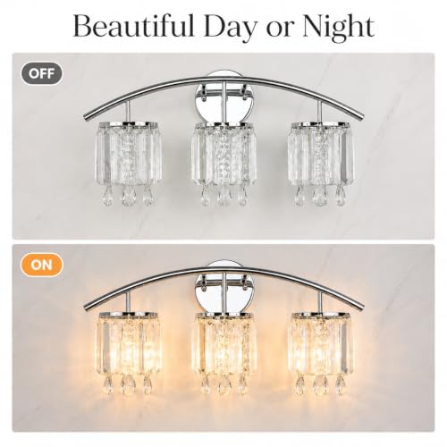 Image of USHOWER 3-Light Wind Chime Crystal Bathroom Light Fixtures