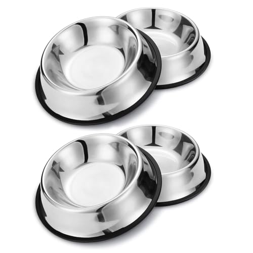 Nobleza 4 Pack Ciotole per Cani in Acciaio Inox， Lotole per Cani con Base in Gomma Antiscivolo， Ciotola per Acqua e Cibo per Cani， Ciotola per Animali Domestici Taglia Media/Grande 25.5 CM