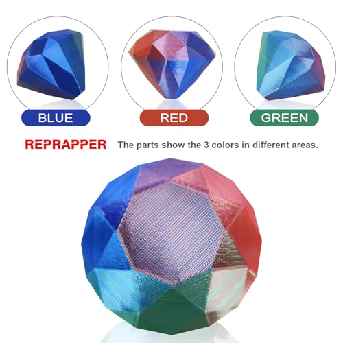 Image of Reprapper Triple Color Filament Coextrusion PLA Filament 1.75mm for 3D Printer, Multicolor Like Dual Color Rainbow PLA, 2.2lbs (1kg), Silk PLA Red /Blue /Green