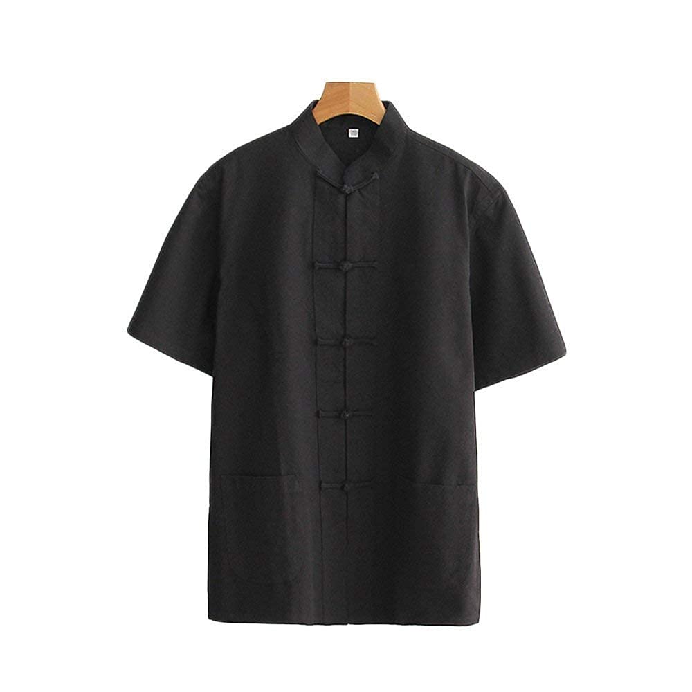 G-LIKE Tai Chi Clothing Wing Chun Kung Fu Clothes Short Sleeves Tang Shirt (Black, L)