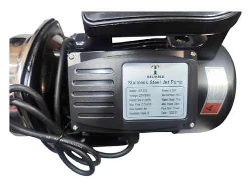 Image of COPPER MOTOR, JET PUMP, STAINLESS STEEL monoblock pumpset selfpriming 0.50 HP SUCTION 8M SELF PRIMING