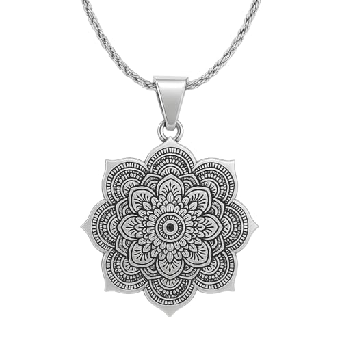 Davaco collar mandala flor de loto en plata 925 joya espiritual boho con colgante de acero grabado símbolo de armonía y energía positiva regalo con intención para mujer