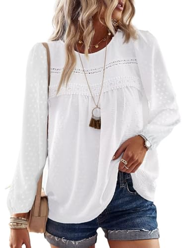 Image of Falechay Womens Tops Flowy Boho Dressy Casual Lace Cute Long Sleeve Shirts