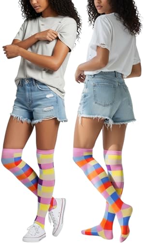 Image of ToBeInStyle Women's Fun Rainbow Harlequin Polka Dot Acrylic Socks