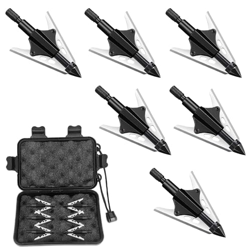 Gracfulcub 100gr Broadheads Crossbow, Beast Broadheads 6PK Archery Broadheads, Stainless Steel 3-Blade Fixed Blade Arrow Tips for Crossbow & Compound Bow (Black)