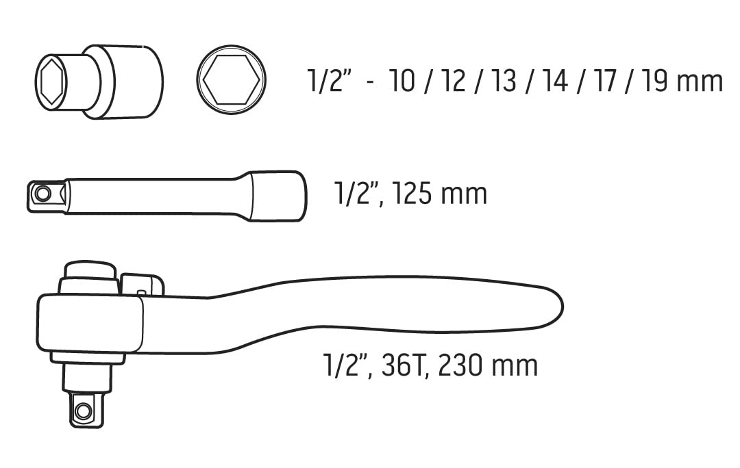 NEO TOOLS Zestaw Kluczy Nasadowych 1000V | Zestaw 8 Elementów,Stal CrV, Nasadki Sześciokątne 10-19 mm, Grzechotka, Przedłużka | Dla Elektryka, w Walizce
