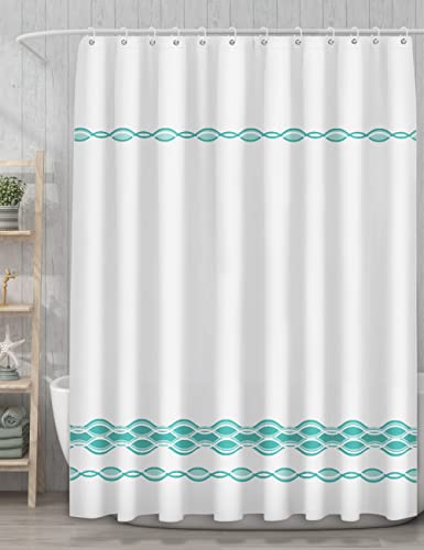 Petrala Ozean Duschvorhang Badezimmer Modern Weiß und Blau Meereswellen Vertikales Linienmuster Polyester Maschinenwaschbar Stoff Abstrakt Wavy Bad Vorhänge Set mit Haken, 183 x 183 cm Cover