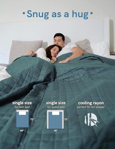 Image of YnM Cooling Weighted Blanket for Adults, 10lbs Heavy Bed Throw for One Person of 90lbs, Perfect for Hot Sleepers or Warm Climates with Rayon /Glass Beads(48x72 Inches,Twin /Full Bed, Sea Grass)