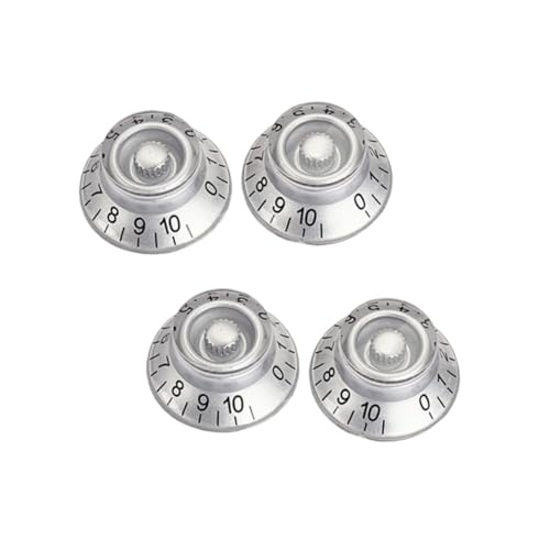 ifundom 4 Pcs Acrylic Guitar Knobs Silver Black Lettering Easy Install Round Volume Tone Control for Guitar Amplifier
