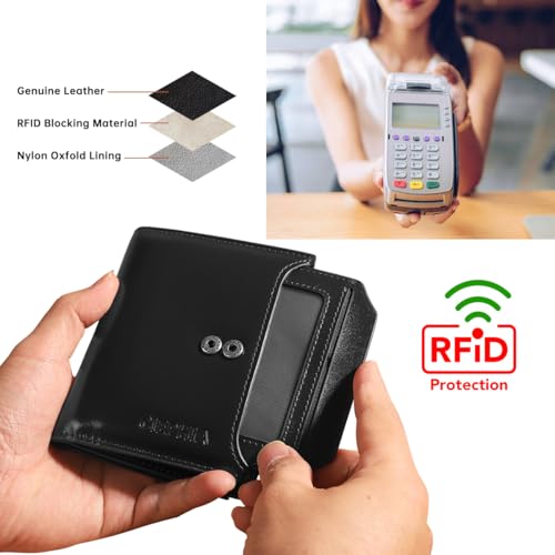 Men's Genuine Leather Wallets with Zipper Coin Pocket, RFID Blocking Short Vintage Bifold Wallet Large Capacity Multi Credit Card Slots ID Windows Gifts for Him4