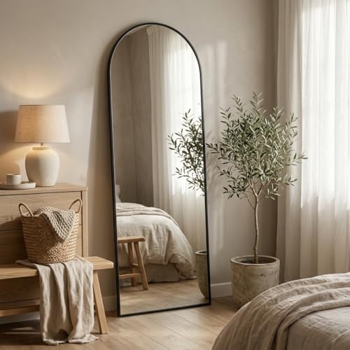 Image of 57 inchx18 inch Floor Mirror Full Length, Arched Full Length Mirror with Stand, Full Body Mirrors for Bedroom Living Room or Cloakroom Black