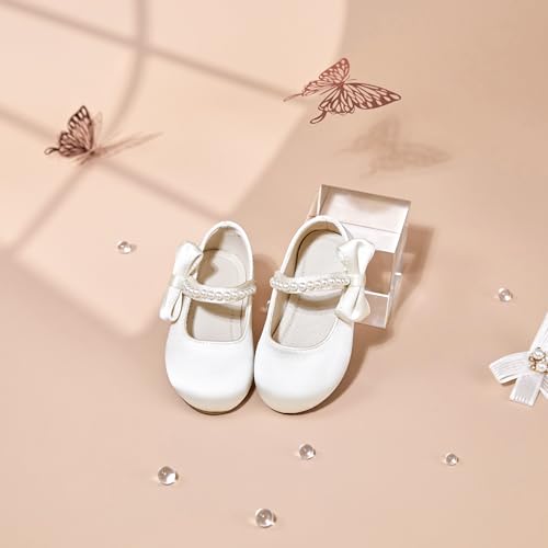 Image of PHIRAMIN Toddler Flower Girl Glitter Dress Shoes Little Girl Ballet Flats Bow Wedding Party