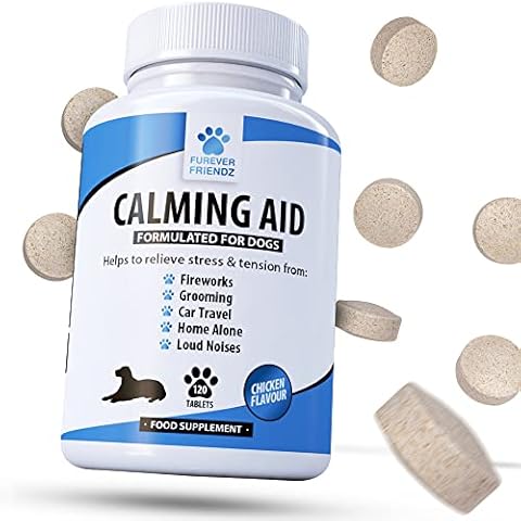 Natural Dog Calming Tablets for Dogs - 120 Dog Anxiety Relief Supplements - Relieves Stress related to Fireworks, Grooming, Loud Noises, Travel Sickness, Separation & Aggression Cover
