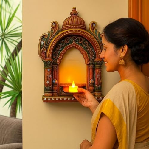 Image of SATYAM KRAFT 1 Pcs DIY Jharokha Jarukha 2D Look Decorative Wooden MDF Wall Hanging for Gifting, Traditional Showpiece for Home Decor, Living Room Decor, Wedding & Festival Decoration Items