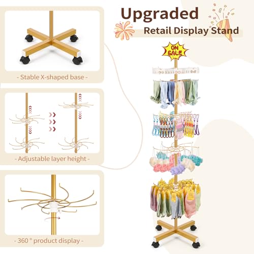 Image of Flenpptly Retail Display Stand, 5-Tier Rotating Display Rack for Store Display, Movable and Adjustable Spinning Display Stand for Earrings, Jewelry, Keychains, Socks Display (Gold)
