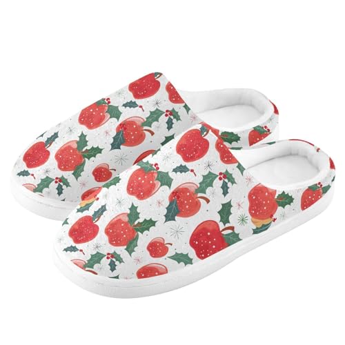 Fuzzy Memory Foam Slippers for Women/Men Apple Snow Pattern Fluffy Winter House Shoes Indoor and Outdoor4